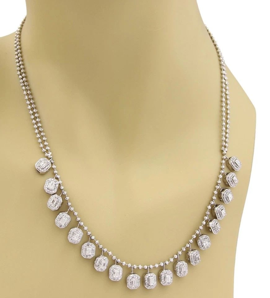 ELEGANT 2.00CT DIAMOND 14K WHITE GOLD DANGLING OCTAGON CHARMS NECKLACE (1 of 2)