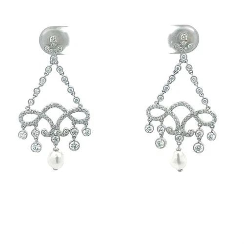 TIFFANY & CO. DIAMOND PLATINUM EARRINGS PEARLS DANGLE CHANDELIER STYLE (1 of 1)