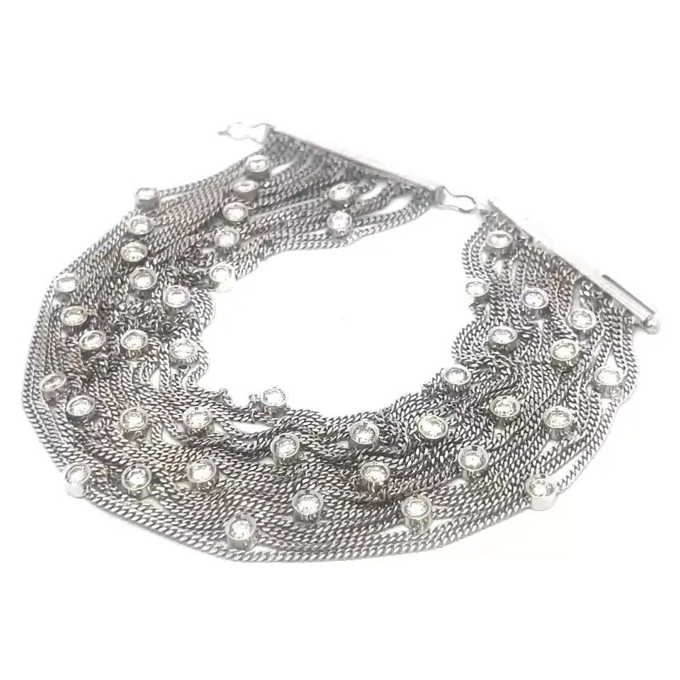 DIAMOND GOLD MULTISTRAND BRACELET 18K WHITE CURB LINK CHAIN BEZEL SET (1 of 2)