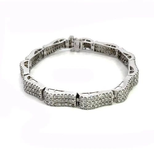 DIAMOND BAR LINK BRACELET 14K WHITE GOLD WIDE CURVED DOME STYLE 5 CARAT: DIAMOND BAR LINK BRACELET 14K WHITE GOLD WIDE CURVED DOME STYLE 5 CARAT This is a gorgeous diamond bracelet, it is 14k white gold featuring 7mm wide curved shape long rectangle bar links, each attache