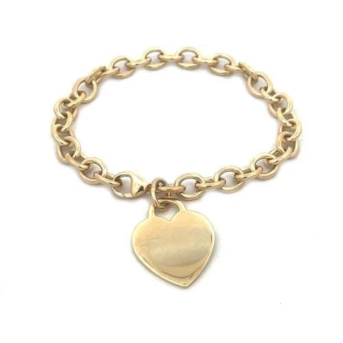 TIFFANY & CO. GOLD BRACELET 18K YELLOW HEART CHARM OVAL CHAIN LINK STYLE (1 of 1)
