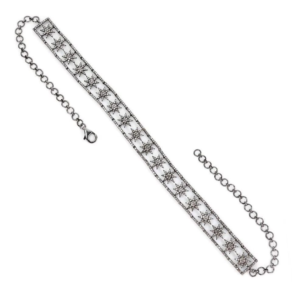 VICTORIAN STYLE 5.50CT DIAMOND 925 DARK SILVER STARS BAR LINK CHOKER NECKLACE (1 of 2)