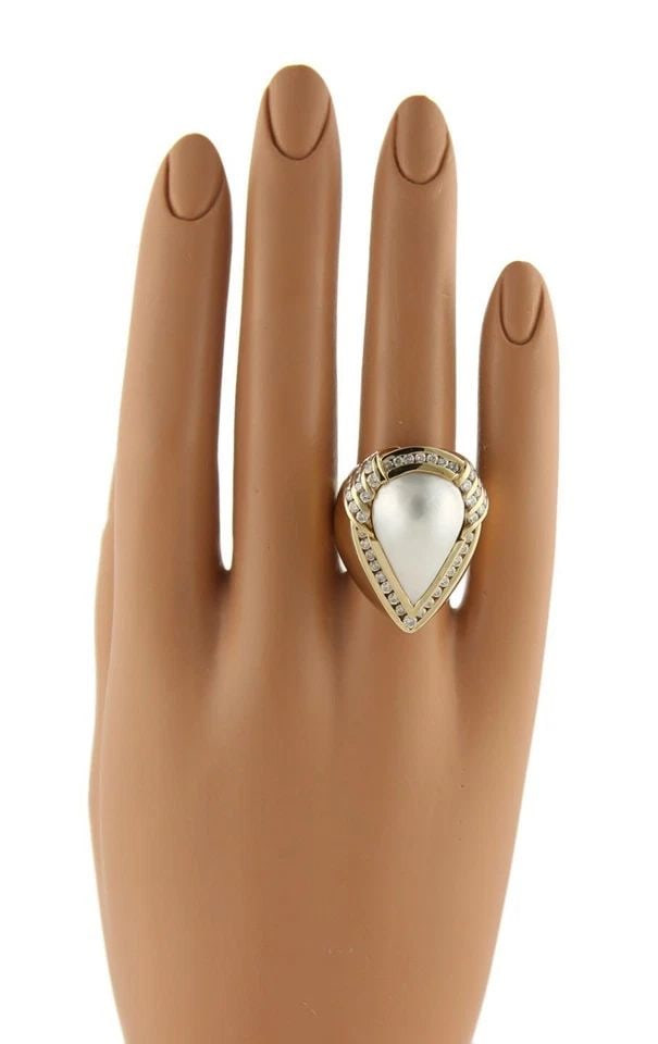 CHARLES KRYPELL DIAMONDS GOLD RING PEARL 18K YELLOW LARGE COCKTAIL RING SIZE 8 (1 of 2)