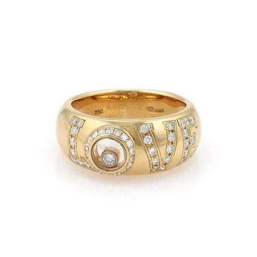 CHOPARD HAPPY DIAMOND 18K YELLOW GOLD LOVE DOME BAND RING SIZE 5: CHOPARD HAPPY DIAMOND 18K YELLOW GOLD LOVE DOME BAND RING SIZE 5 Chopard Happy Diamond 18k Yellow Gold LOVE Dome Band Ring Size 5 Description This is an authentic band ring by Chopard from the Happy D