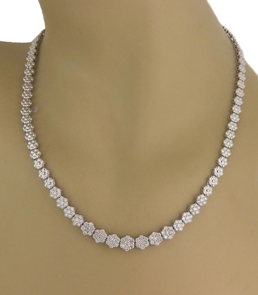NATURAL DIAMOND ROSETTE LINK GOLD NECKLACE 14K WHITE GRADUATE CENTER (1 of 2)