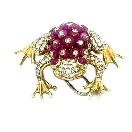 RUBY GOLD FROG BROOCH DIAMOND 18K YELLOW 3D CABOCHON PAVE SET STYLE (1 of 1)