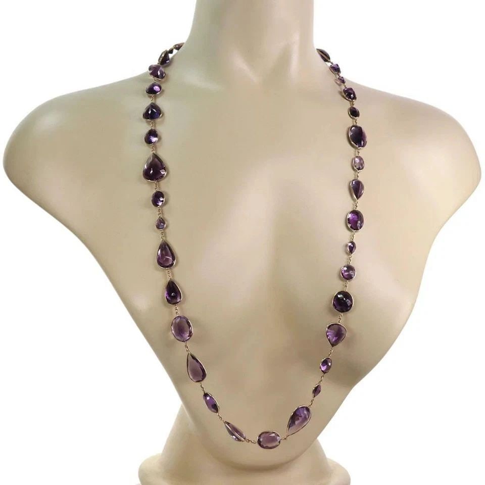 AMETHYST GOLD BEADED NECKLACE 18K YELLOW ASSORTED SHAPE SIZE 37" LONG (1 of 2)