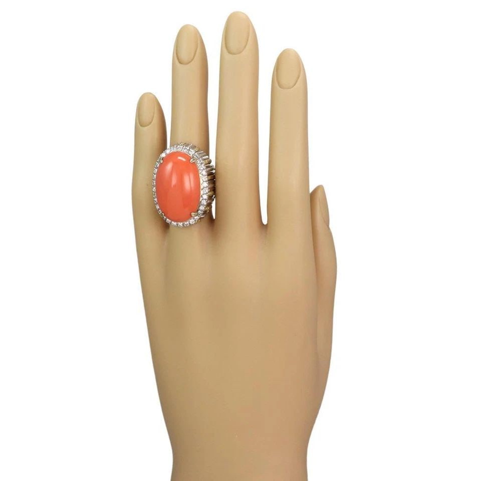VINTAGE 1.00CT DIAMOND CORAL 14K TWO TONE GOLD LARGE OVAL RING SIZE 6.5: VINTAGE 1.00CT DIAMOND CORAL 14K TWO TONE GOLD LARGE OVAL RING SIZE 6.5 Vintage 1.00ct Diamond Coral 14k Two Tone Gold Large Oval Ring Size 6.5 Description This is a large impressive vintage ring, it 