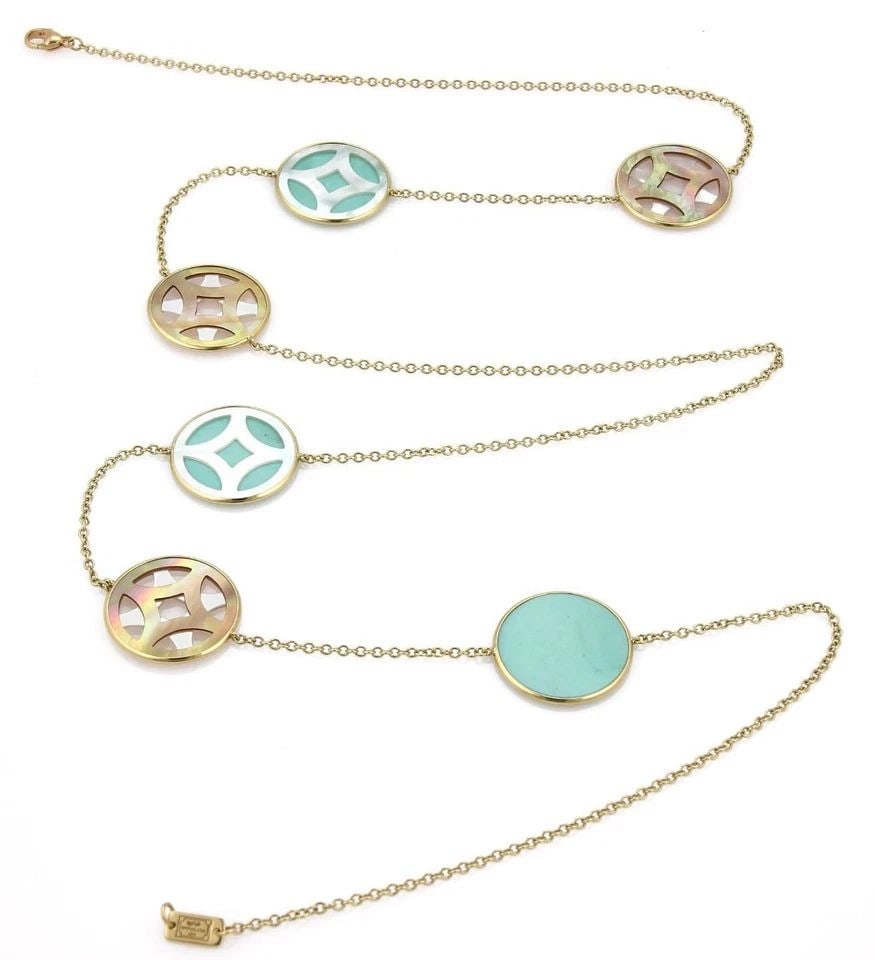 IPPOLITA MOTHER OF PEARL TURQUOISE 18K YGOLD 6 ROUND STATION LONG NECKLACE (1 of 2)