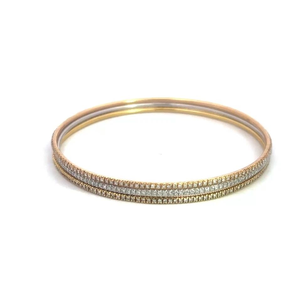 DIAMOND GOLD SET OF 3 BANGLES 18K TRI-COLOR PAVE SET STYLE 8" (1 of 2)