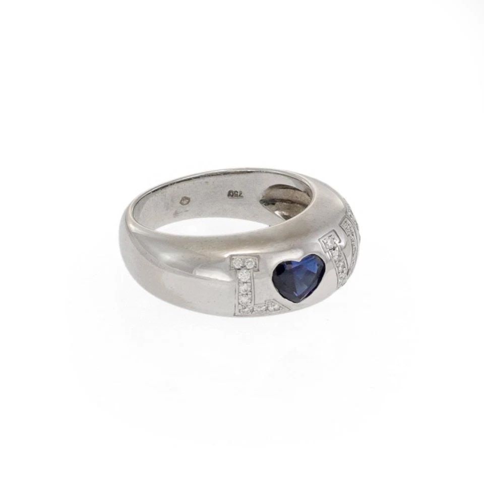CHOPARD LOVE DIAMOND BLUE HEART SAPPHIRE 18K WIDE GOLD DOME BAND RING (1 of 2)