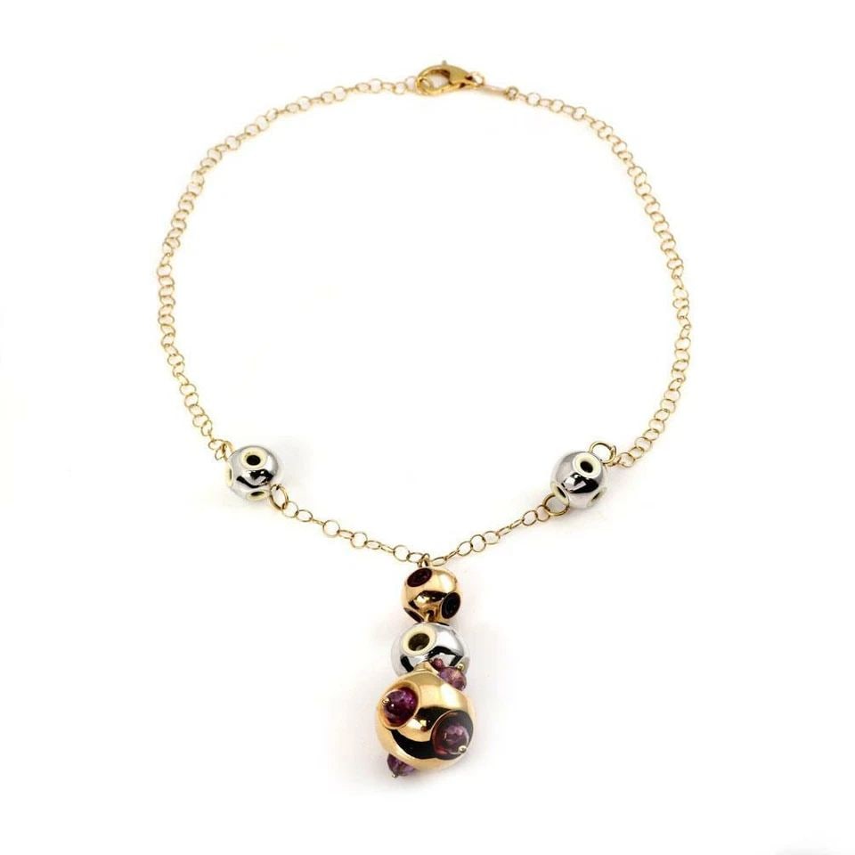 18K TRI-COLOR GOLD AMETHYST & ENAMEL GRADUATED BALL PENDANT & CHAIN (1 of 2)