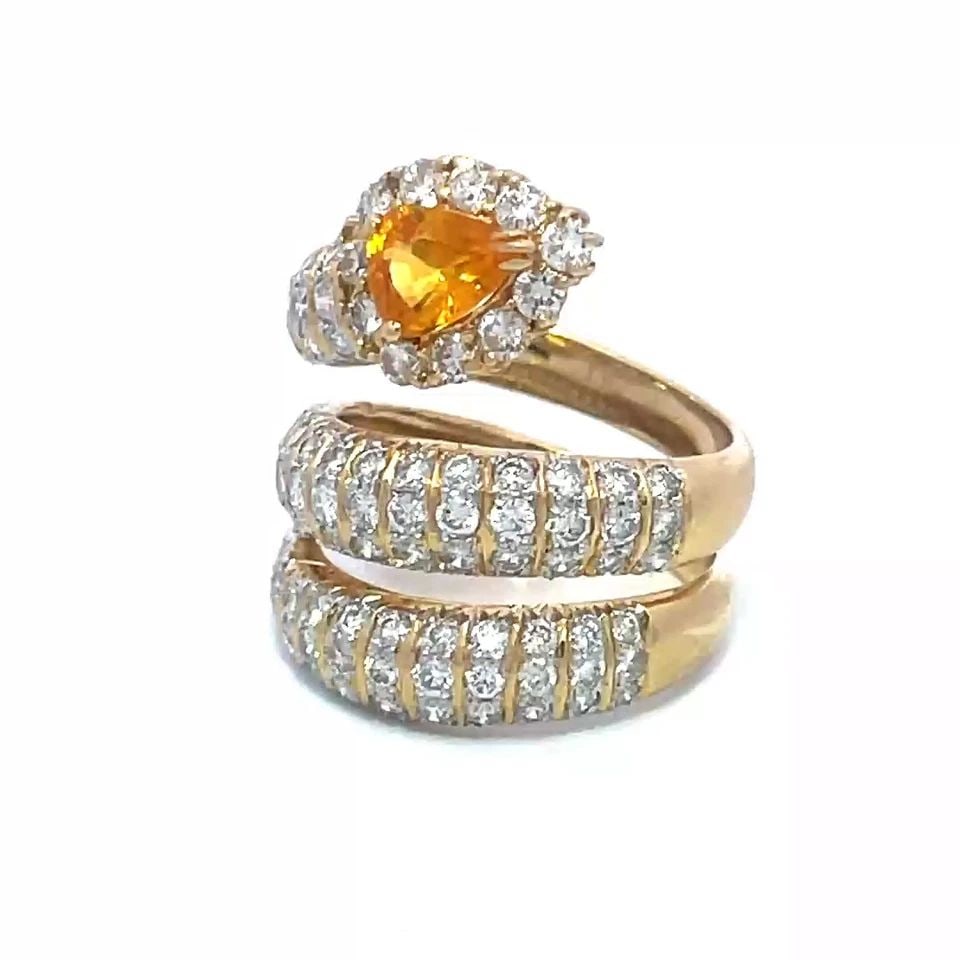 DIAMOND SAPPHIRE GOLD WRAP RING 2.23CT 18K YELLOW TRIPLE ROW SNAKE STYLE (1 of 2)