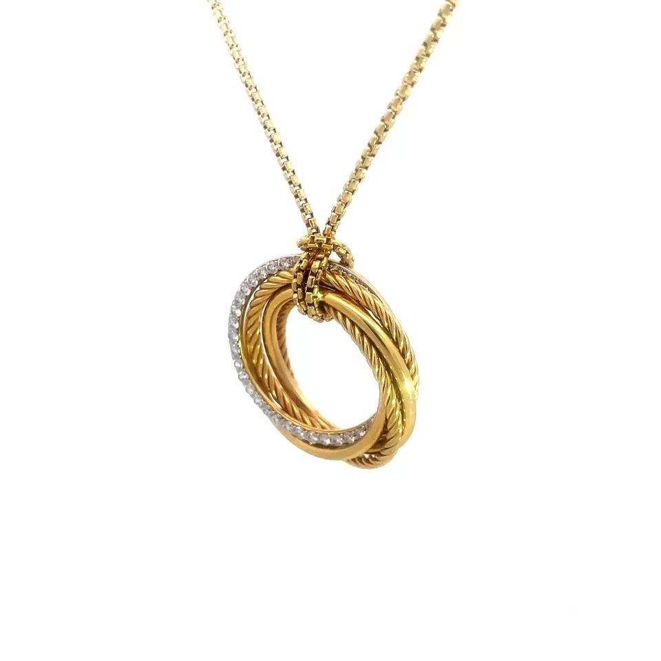 DAVID YURMAN GOLD PENDANT DIAMOND 18K YELLOW PAVE SET CIRCLE W/CHAIN (1 of 2)