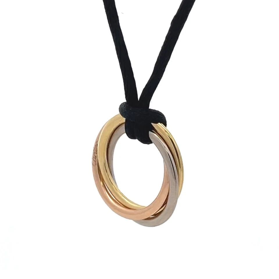 CARTIER NECKLACE TRINITY 18K TRICOLOR GOLD INTERLACED PENDANT & CORD PAPER (1 of 2)