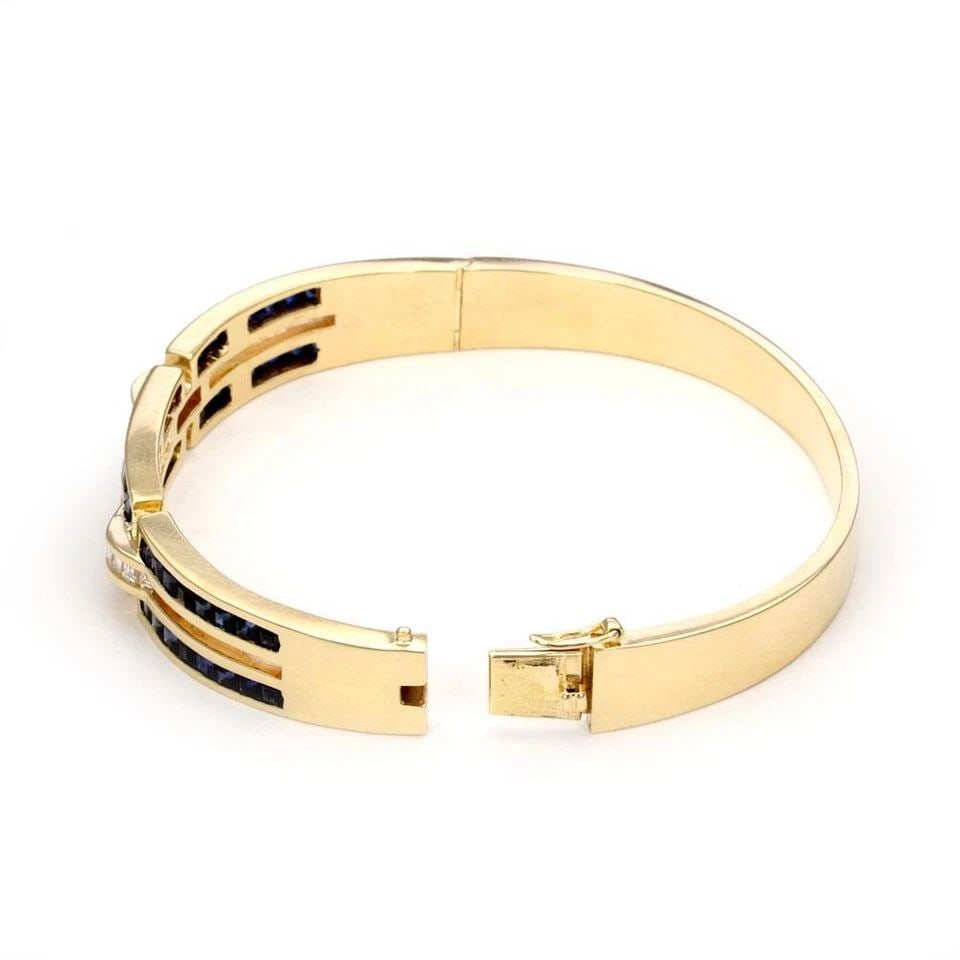 ESTATE 4.10CT SAPPHIRE & DIAMOND 14K YELLOW GOLD BANGLE BRACELET (1 of 2)