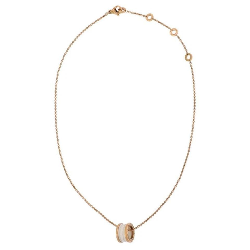 BVLGARI BULGARI B. ZERO1 18K ROSE GOLD WHITE CERAMIC MINI PENDANT & CHAIN (1 of 1)