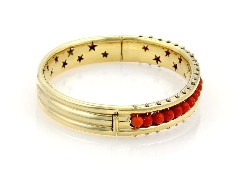 H. STERN GOLD CORAL BRACELET 18K YELLOW BEAD WIDE HINGED BANGLE (1 of 2)