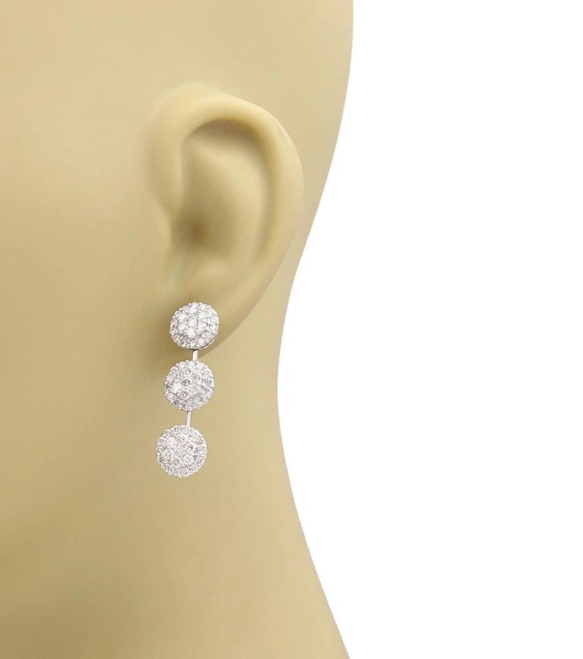 3.00 CARATS DIAMOND 18K WHITE GOLD TRIPLE ROSETTE LONG DANGLE EARRINGS (1 of 2)