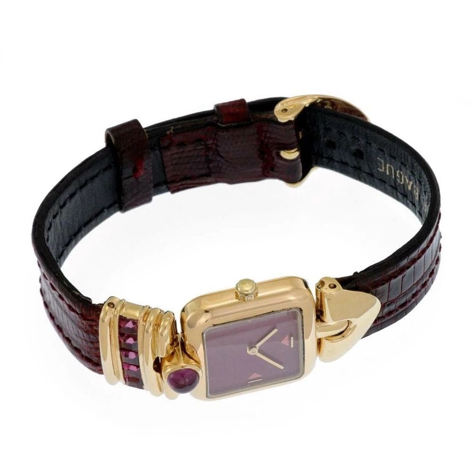 LA NOUVELLE BAGUE WATCH RHODOLITE TOURMALINE 18K YELLOW GOLD LADIES QUARTZ (1 of 2)