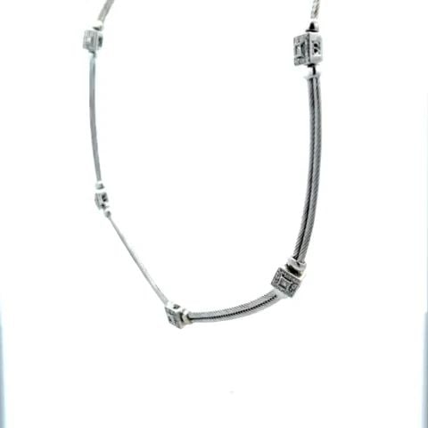 PHILIPPE CHARRIOL DIAMOND 18K WHITE GOLD CUBE MOTIFS DOUBLE CABLE NECKLACE (1 of 2)