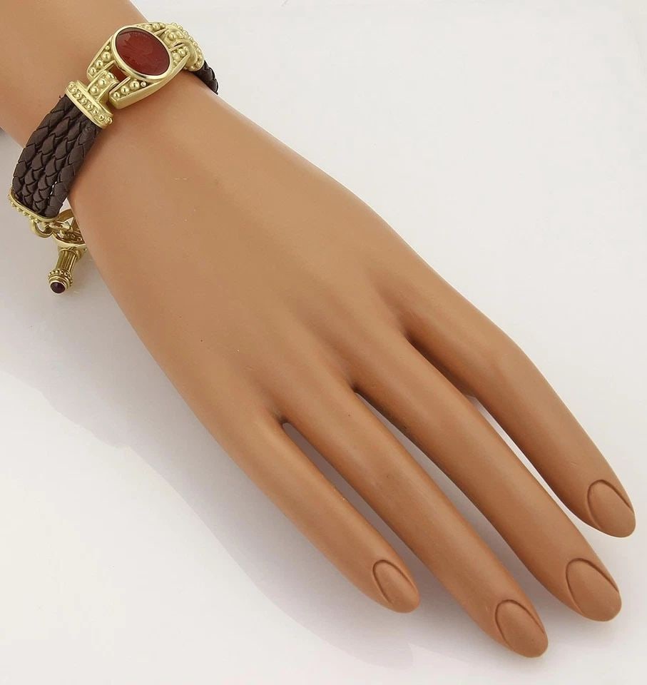 JUDITH RIPKA CARNELIAN GOLD BRACELET INTAGLIA 18K YELLOW BRAIDED MULTI-CORD BAND (1 of 1)