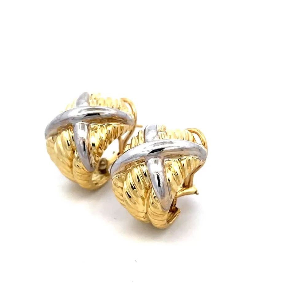 DAVID YURMAN GOLD X HUGGIE EARRINGS 18K TWO TONE TRIPLE CABLE STYLE (1 of 1)