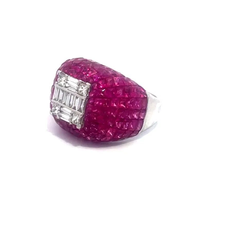 RUBY DIAMOND GOLD RING 10.6 CARAT 18K WHITE INVISIBLE SET DOME STYLE (1 of 2)