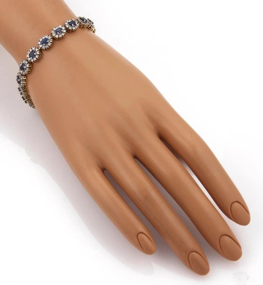 DIAMOND GOLD BRACELET 14K YELLOW OVAL HALO FLORAL LINK (1 of 2)