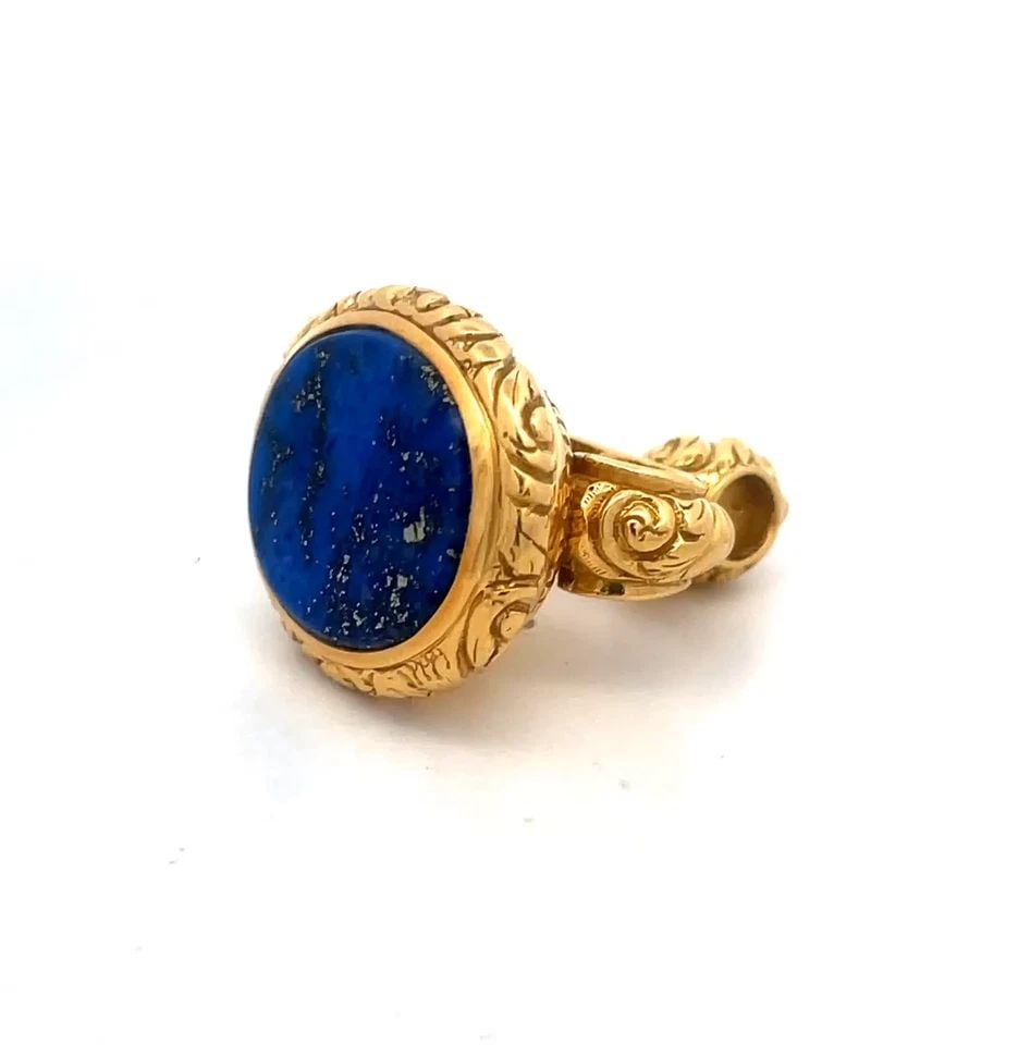 VICTORIAN LAPIS GOLD SEAL FOB PENDANT 18K YELLOW SCROLL DESIGN (1 of 2)