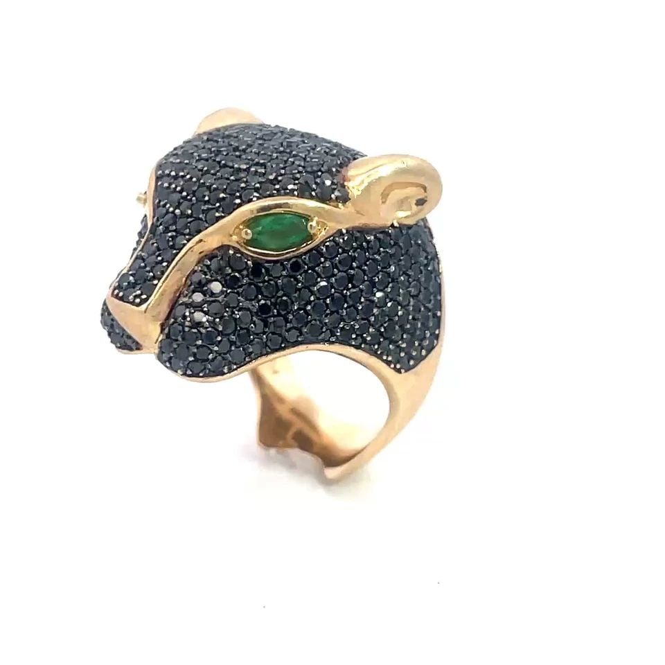 BLACK DIAMOND GOLD PANTHER RING 14K YELLOW WITH GEMSTONE (1 of 1)