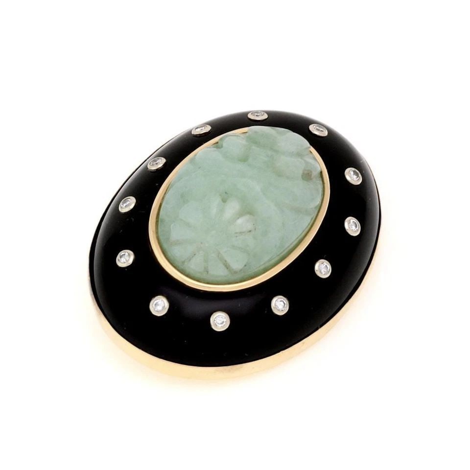 TRIANIAN I MAGNIN DIAMOND JADE ONYX 14K YELLOW GOLD PENDANT/BROOCH (1 of 2)