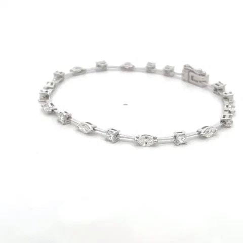 DIAMOND BAR LINK BRACELET ASSORTED SHAPE PRONGS 18K WHITE GOLD (1 of 2)