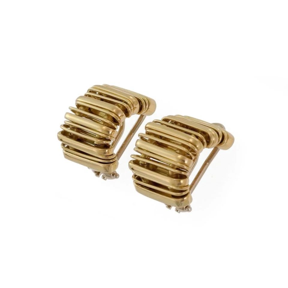 EARRINGS ORLANDO ORLANDINI 18K YELLOW GOLD WIRE STYLE 17MM WIDE HUGGIE (1 of 2)