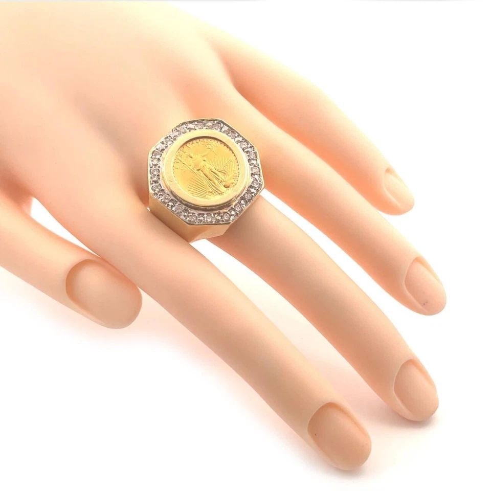 ESTATE DIAMOND 22K LIBERTY COIN 14K GOLD OCTAGON SHAPE RING (1 of 2)