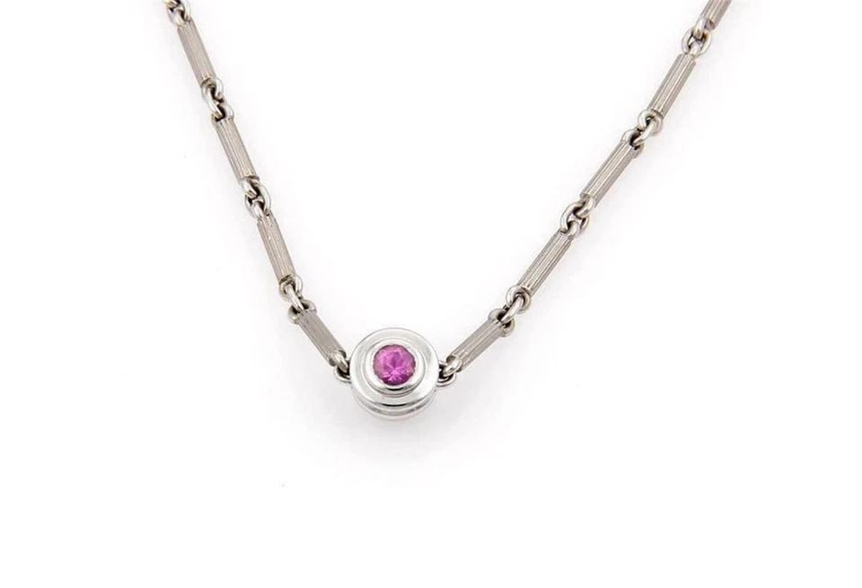 TIFFANY & CO. NECKLACE DIAMOND & PINK GEMSTONE 18K WHITE GOLD REVERSIBLE: TIFFANY & CO. NECKLACE DIAMOND & PINK GEMSTONE 18K WHITE GOLD REVERSIBLE The Tiffany & Co. Necklace features a stunning combination of natural diamond, pink gemstone, and 18k white gold, making it a l