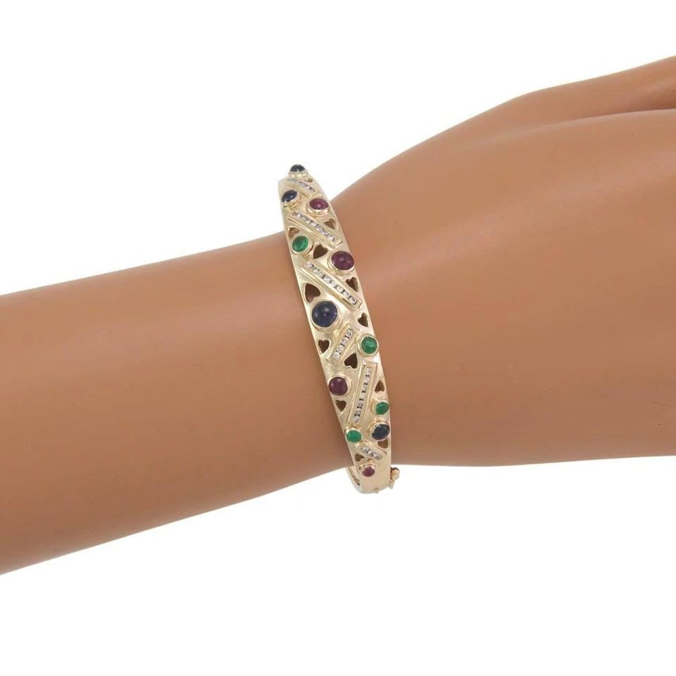 BRACELET DIAMOND & GEMS 14K YELLOW GOLD OPEN DESIGN BANGLE ESTATE (1 of 2)