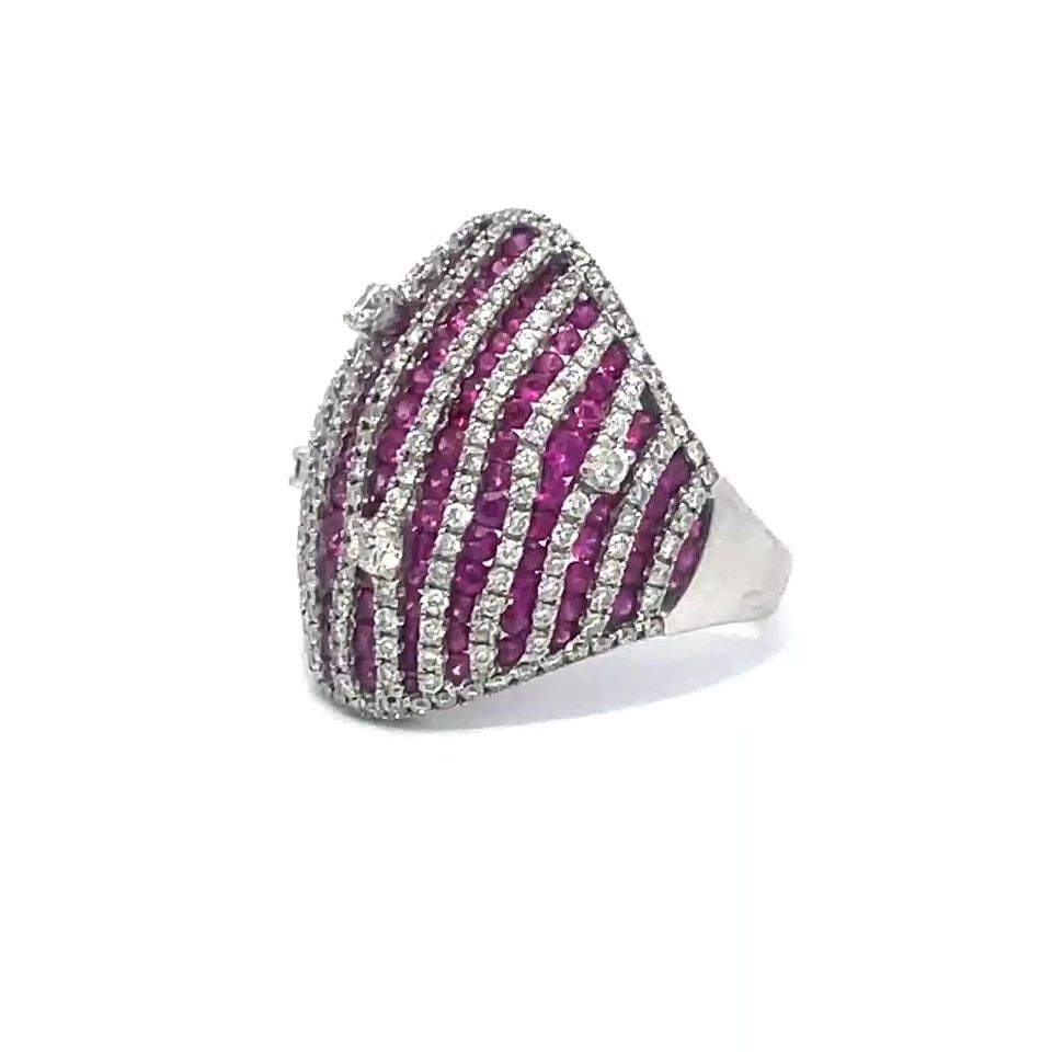 PINK SAPPHIRE GOLD RING DIAMOND 18K WHITE DOME TOP STRIPE DESIGN (1 of 2)