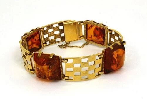 GOLD AMBER BRACELET 8K YELLOW OPEN STYLE PANEL LINK (1 of 1)