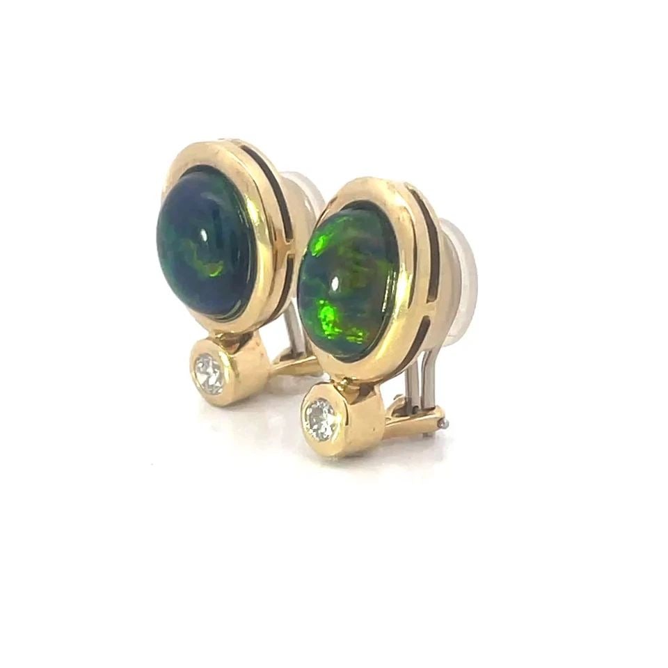 DIAMOND GOLD EARRINGS FIRE GEMSTONE 18K YELLOW CLIP-ON STYLE OVAL SHAPE (1 of 2)