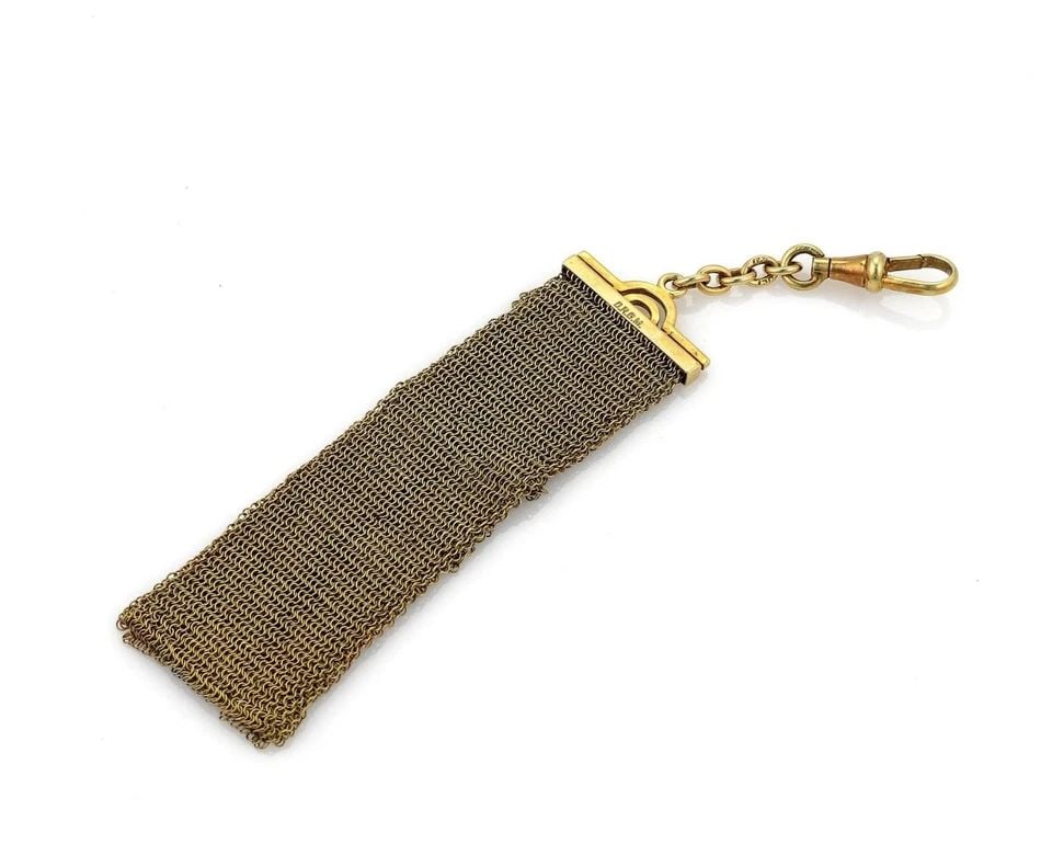 ART DECO GOLD FOB FOR POCKET WATCH 18K YELLOW & WHITE GOLD MESH CHAIN (1 of 2)