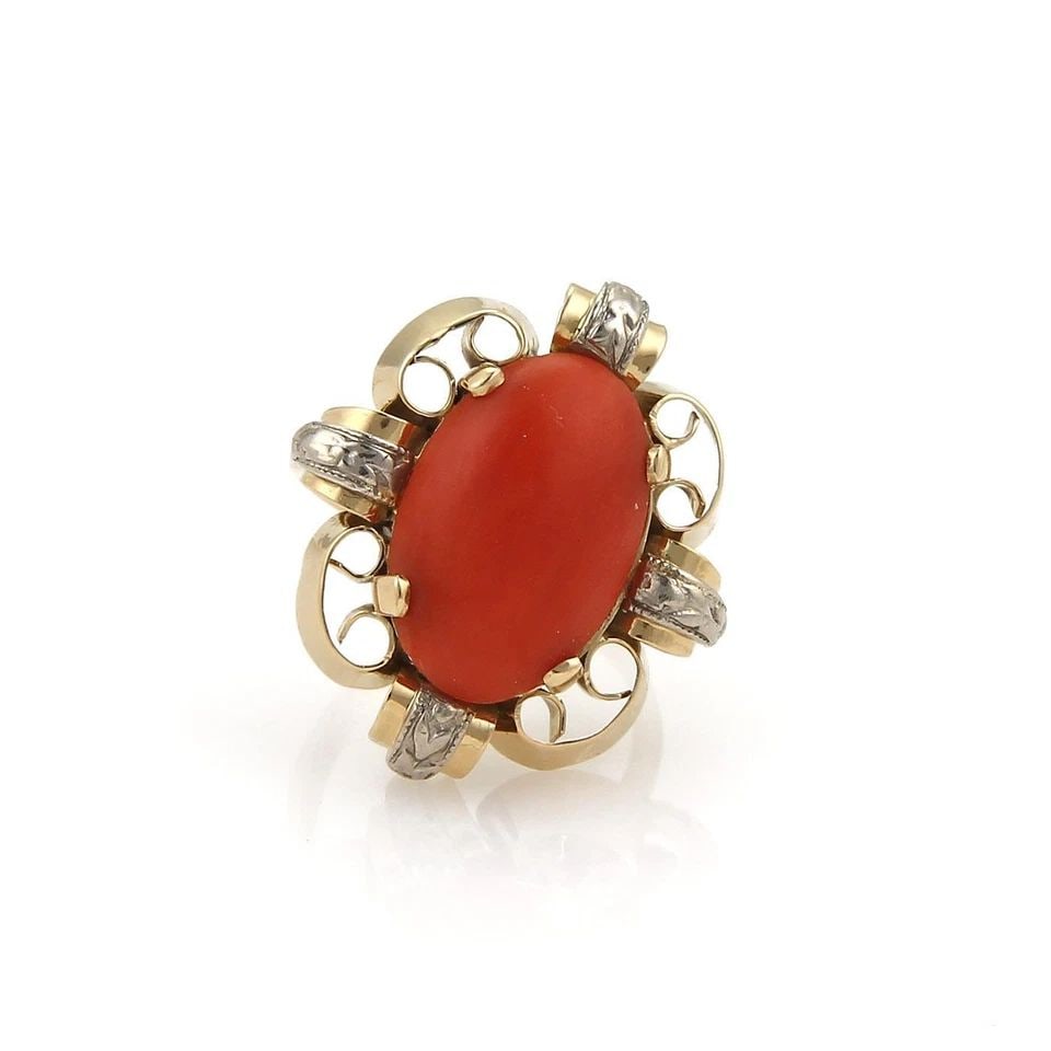 GOLD CORAL JEWELRY SET EARRINGS PENDANT & RING SET IN 18K YELLOW (1 of 2)