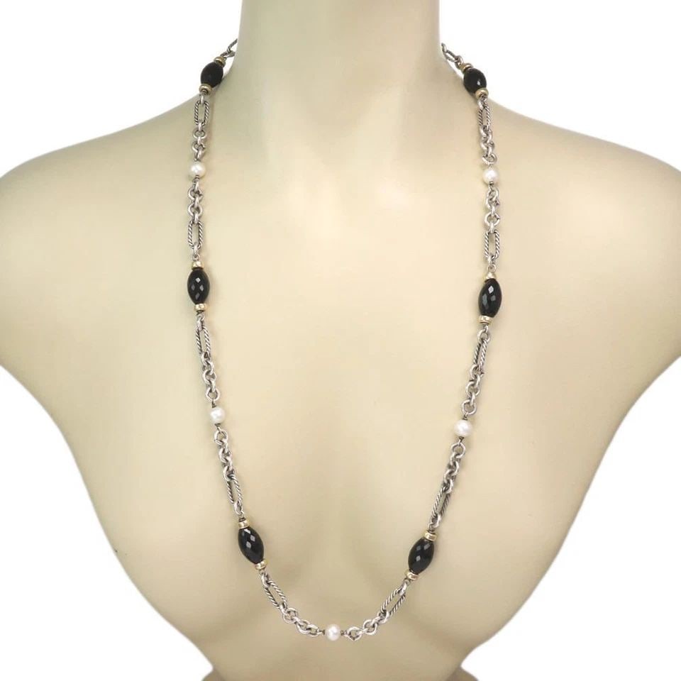 DAVID YURMAN ONYX NECKLACE PEARLS STERLING SILVER 18K GOLD TOGGLE CLASP 36"L (1 of 2)