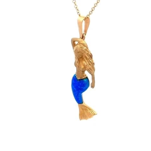 REYES DEL MAR MERMAID GOLD PENDANT GEMESTONE 14K YELLOW NECKLACE (1 of 1)