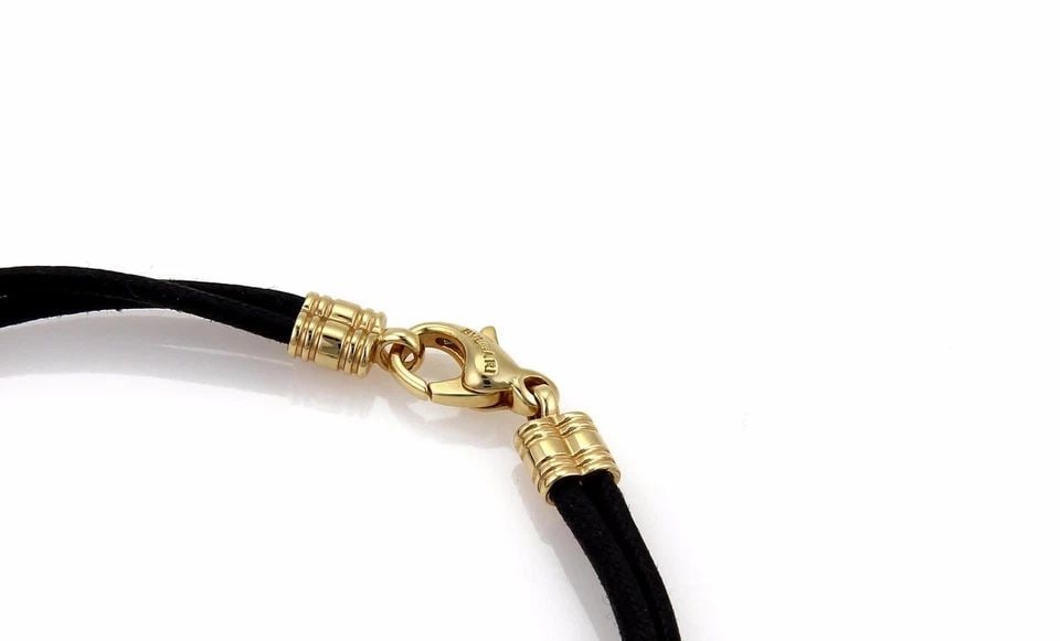 BVLGARI 18K YELLOW GOLD LARGE WAVE CIRCLE CHARM DOUBLE CORD BRACELET (1 of 2)