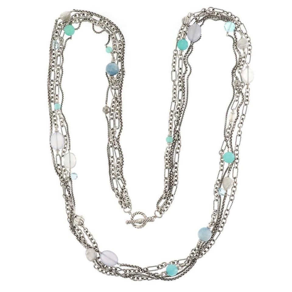 DAVID YURMAN CHAINS NECKLACE MULTICOLOR GEMS PEARLS STERLING SILVER 43"L (1 of 2)