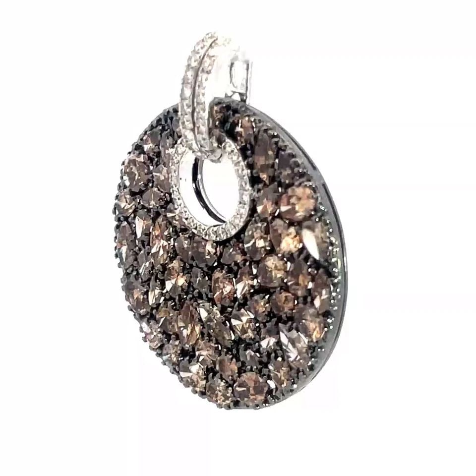 GOLD BROWN WHITE NATURAL DIAMOND PENDANT 18K TWO TONE ROUND DISC STYLE (1 of 2)
