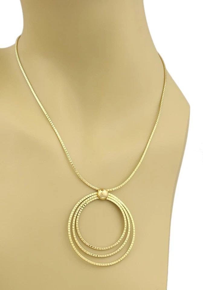 GOLD 18K CIRCLE PENDANT LARGE HAND HAMMERED TRIPLE CIRCLE W/CHAIN (1 of 2)