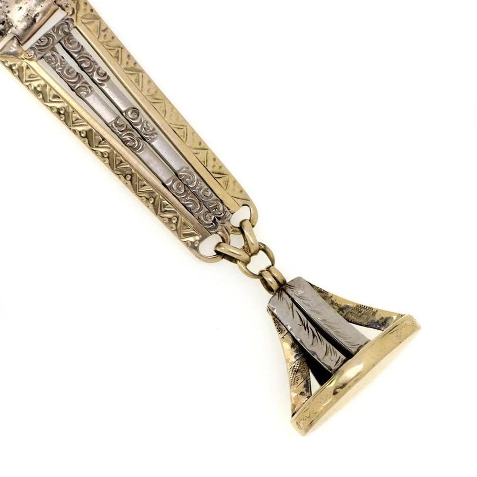 VINTAGE ART DECO 14K TWO TONE GOLD WATCH FOB 5.5" LONG (1 of 2)