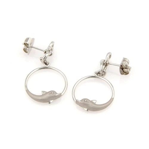 CARRERA Y CARRERA DOLPHIN GOLD EARRING 18K WHITE LOOP DANGLE HOOP STYLE: CARRERA Y CARRERA DOLPHIN GOLD EARRING 18K WHITE LOOP DANGLE HOOP STYLE These adorable Dolphin earrings are by designer Carrera y Carrera; they feature a stunning pair of fine jewelry crafted from 18K